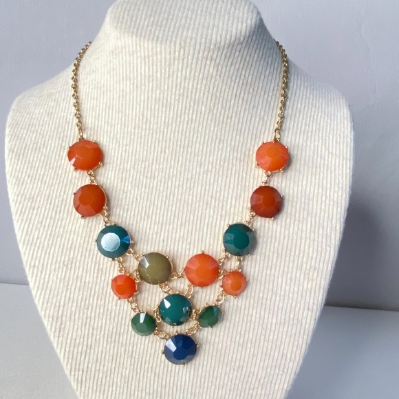 Choker Bib Necklace Multicolor Faceted Acrylic Stones - Picture 1 of 7